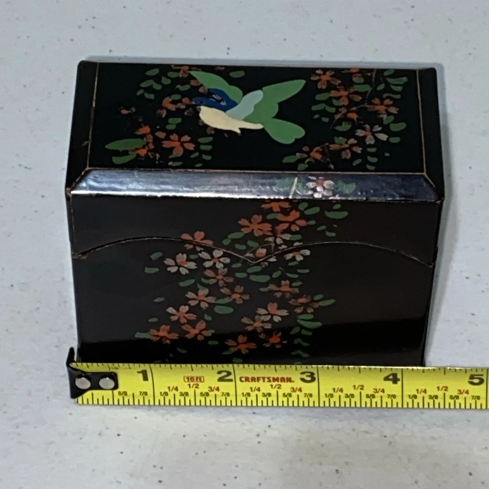 VTG Handmade Lacquerware Box Trading Card Note Holder Made In Occupied Japan 4